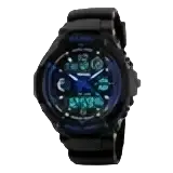 Skmei kids digital sport watch with black pu band, water resistance depth, and sleek metallic bezel with glowing display