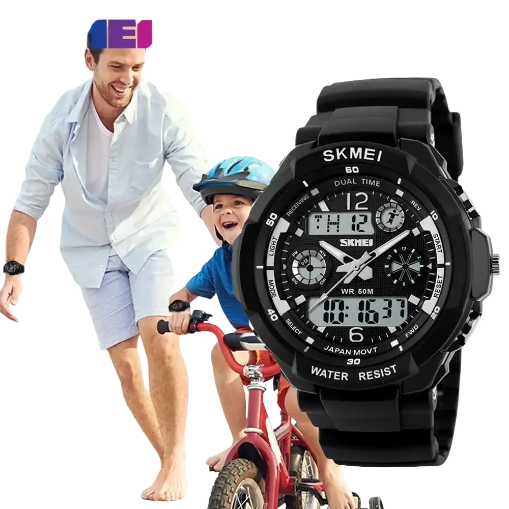 Skmei kids digital sport watch in black with pu band material and water resistance depth for active use