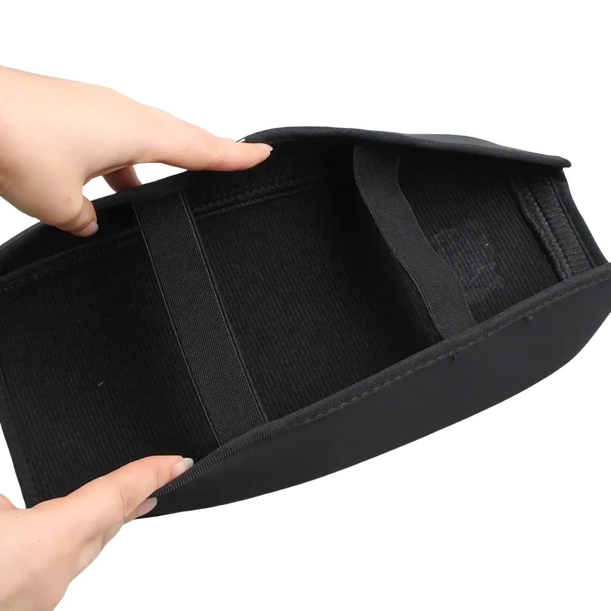 Black fabric car center console organizer with elastic dividers for skoda kodiaq armrest cushion 2017 2024