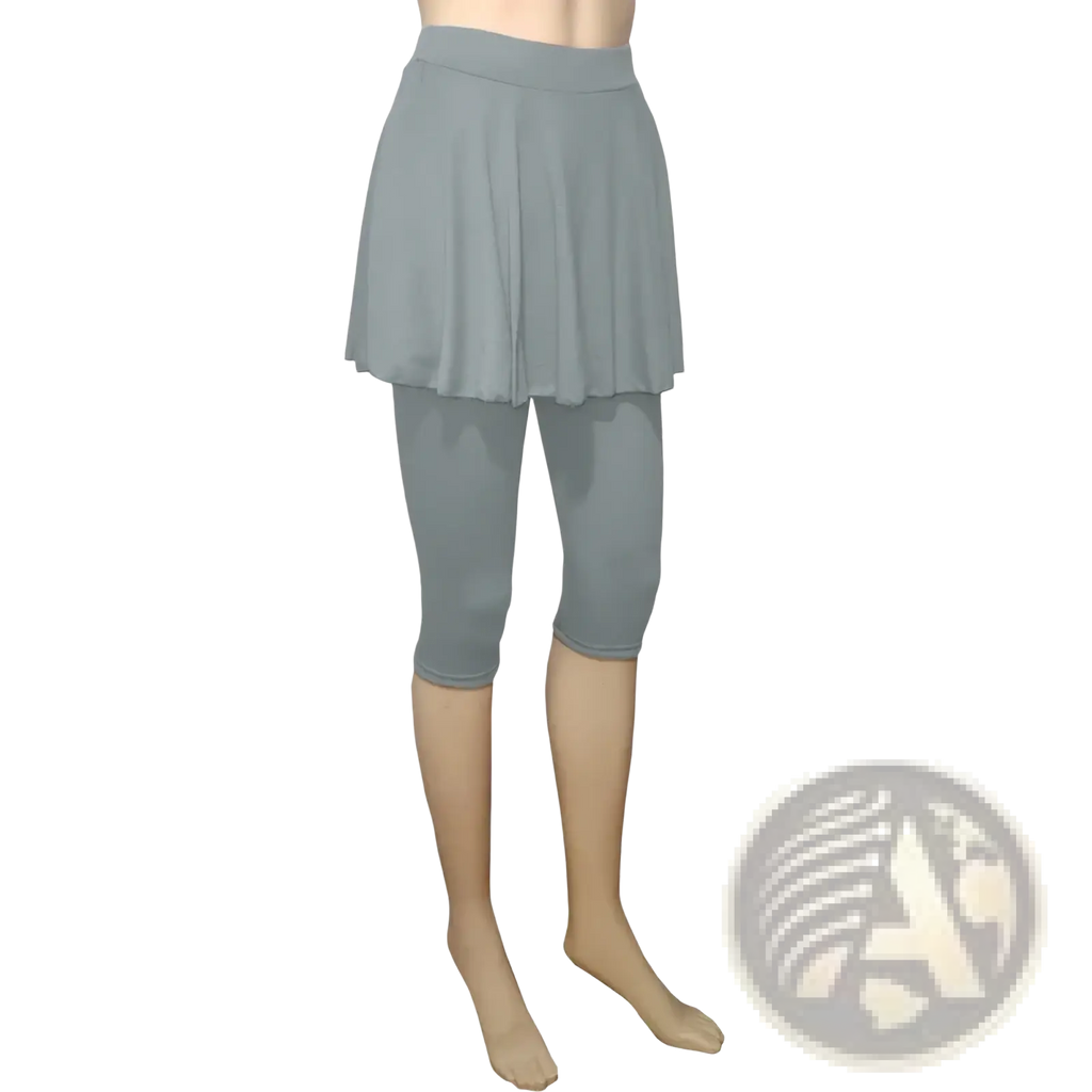 Light gray pleated skort leggings capris activewear pants set featuring lightweight fabric for versatile comfort and style