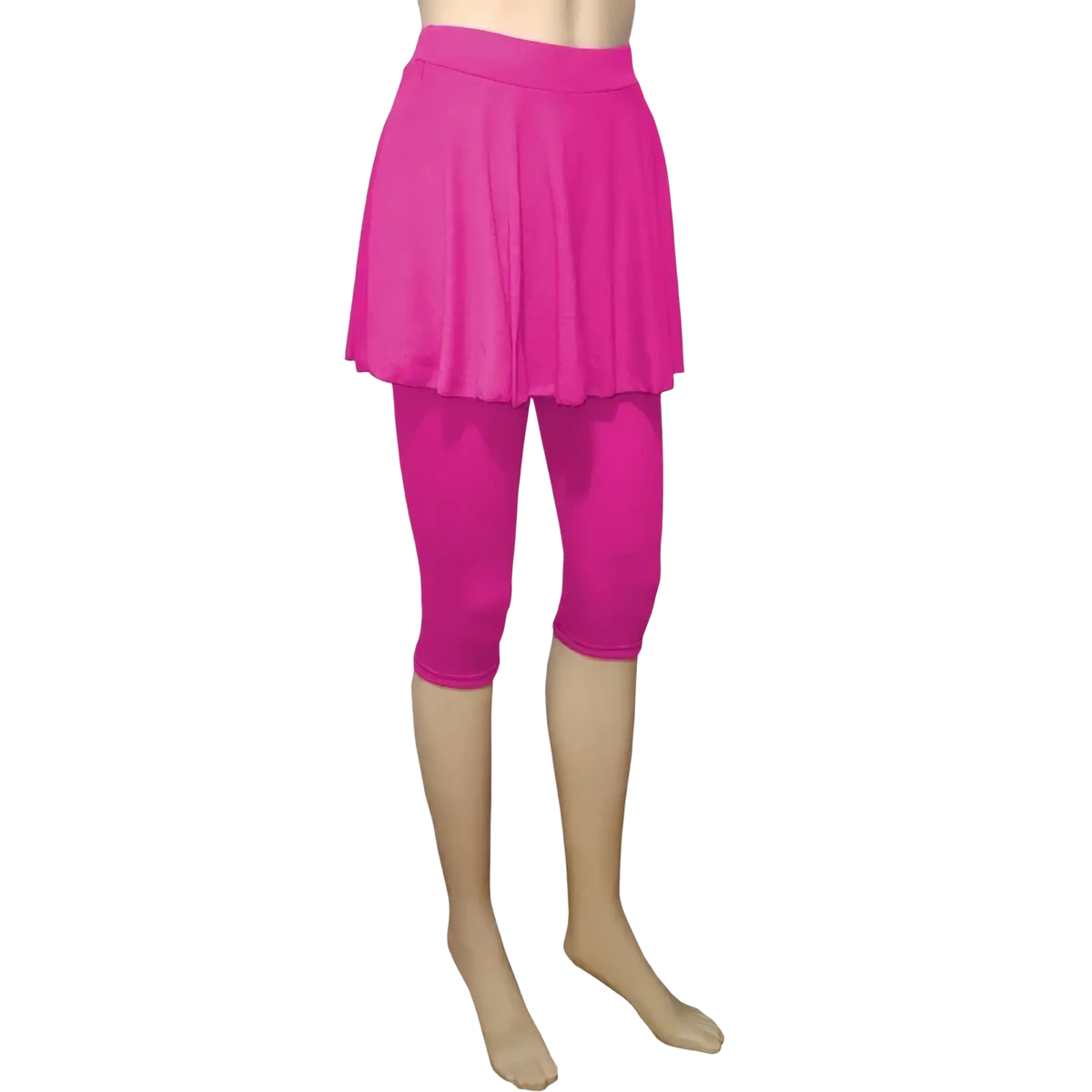 Rose red pleated skort leggings capris activewear pants set over black capri leggings for athletic use