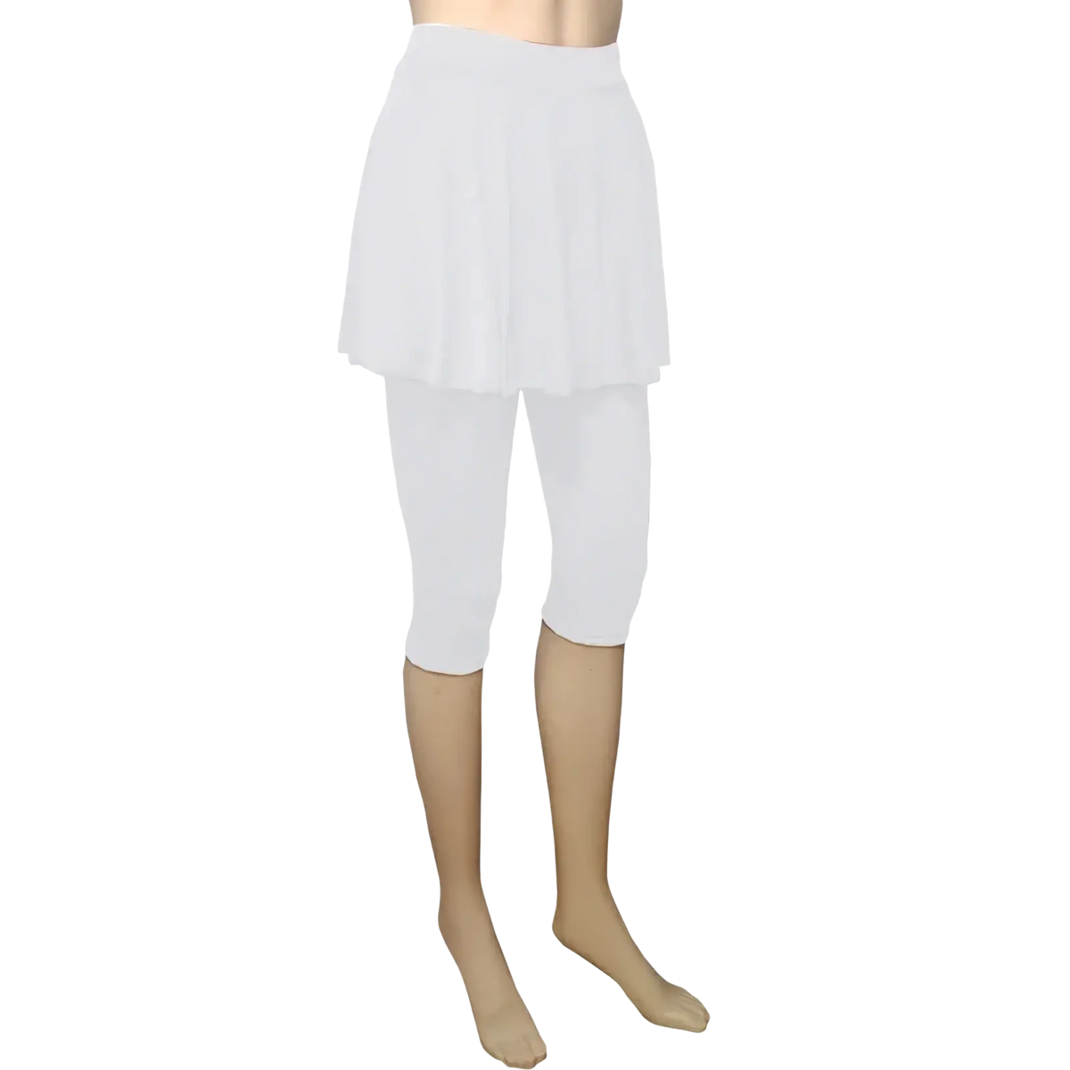 White pleated skort leggings capris activewear pants with white capri leggings shown from the back side