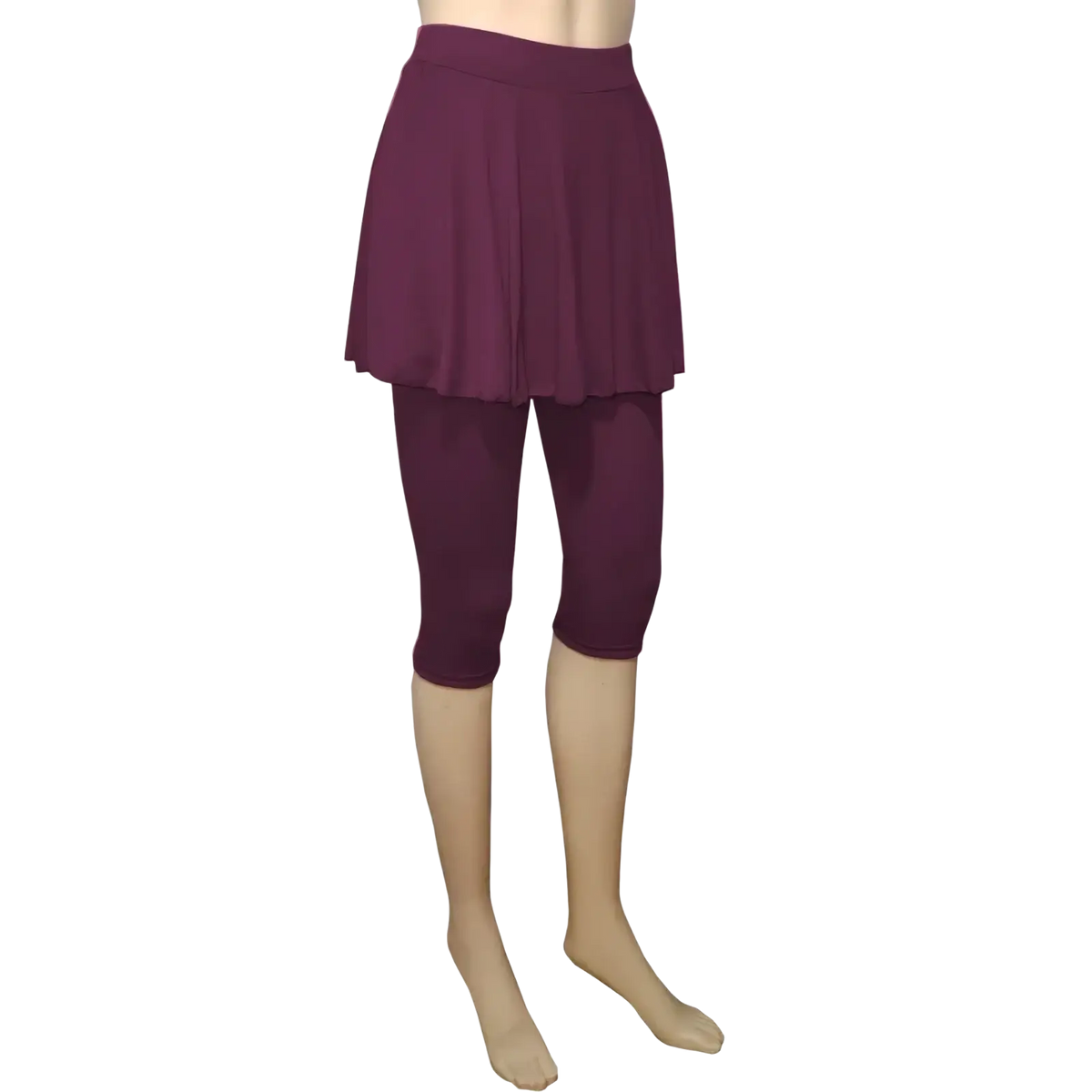 Wine red pleated skort leggings capris activewear pants set designed for comfortable and stylish athletic wear