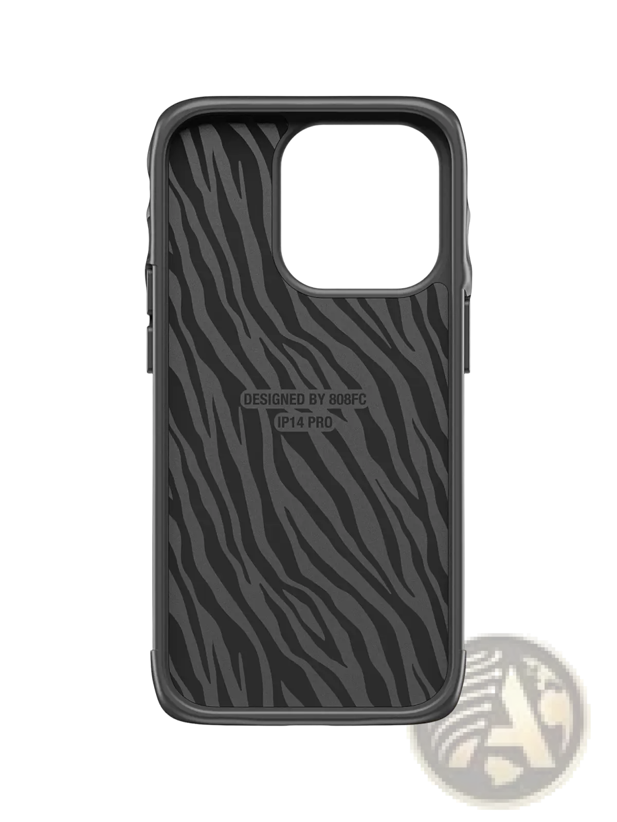 Black zebra print skull 3d anti drop iphone 14 pro case showing back with rugged protective frame