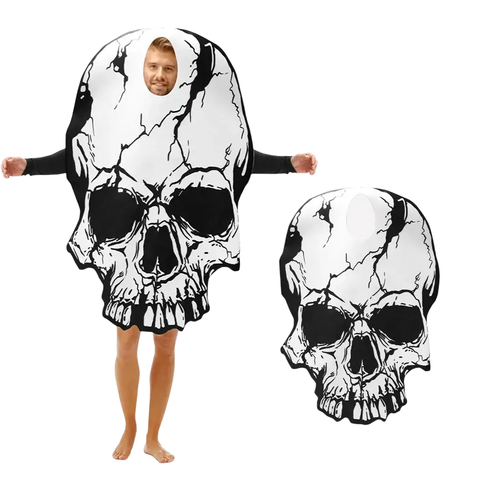 Black and white cracked skull costume with head cutout designed for skull costume party cosplay outfit use