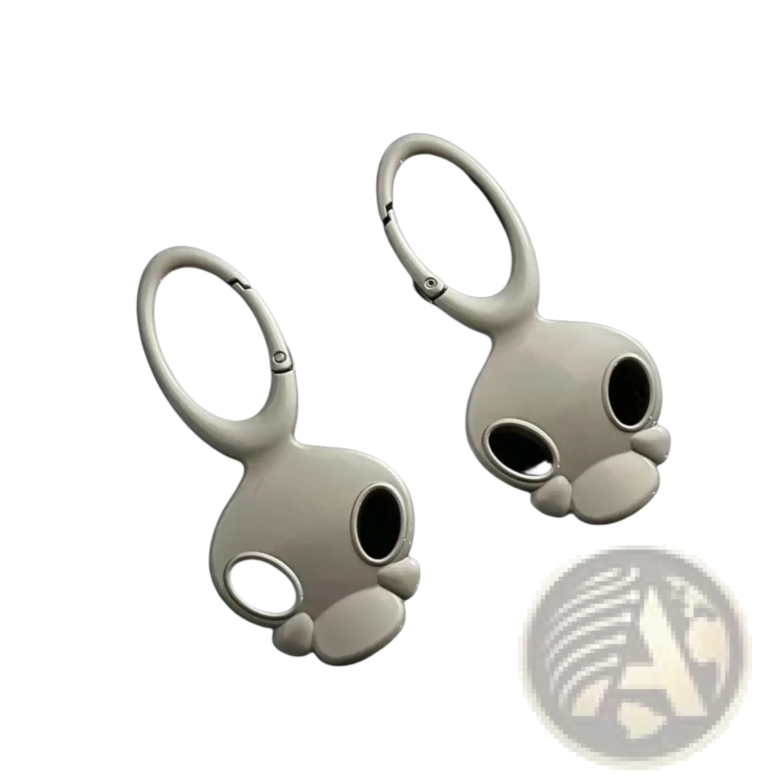 White enamel skull metal car keychain bag charm shaped like a rabbit with metallic accents and looped top
