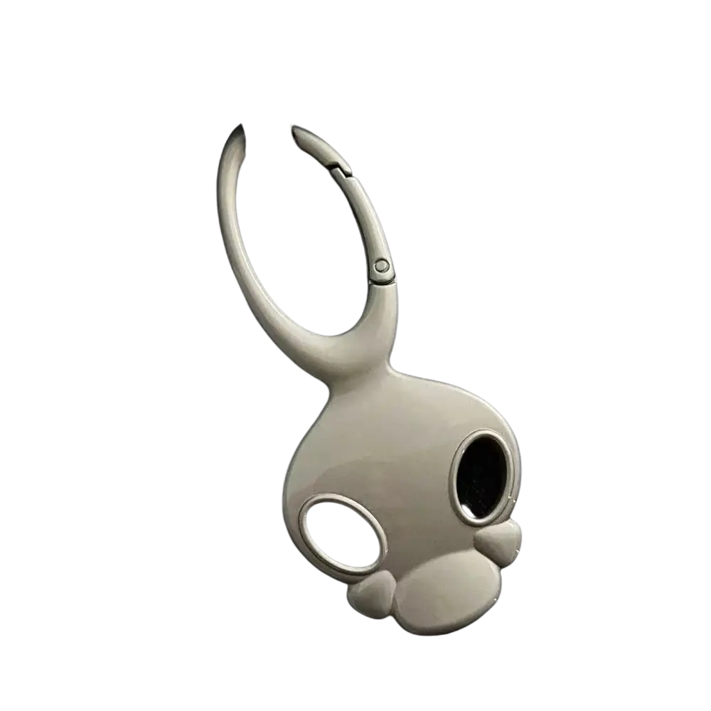 Silver skull metal car keychain bag charm with smooth glossy finish and minimalist carabiner clip design