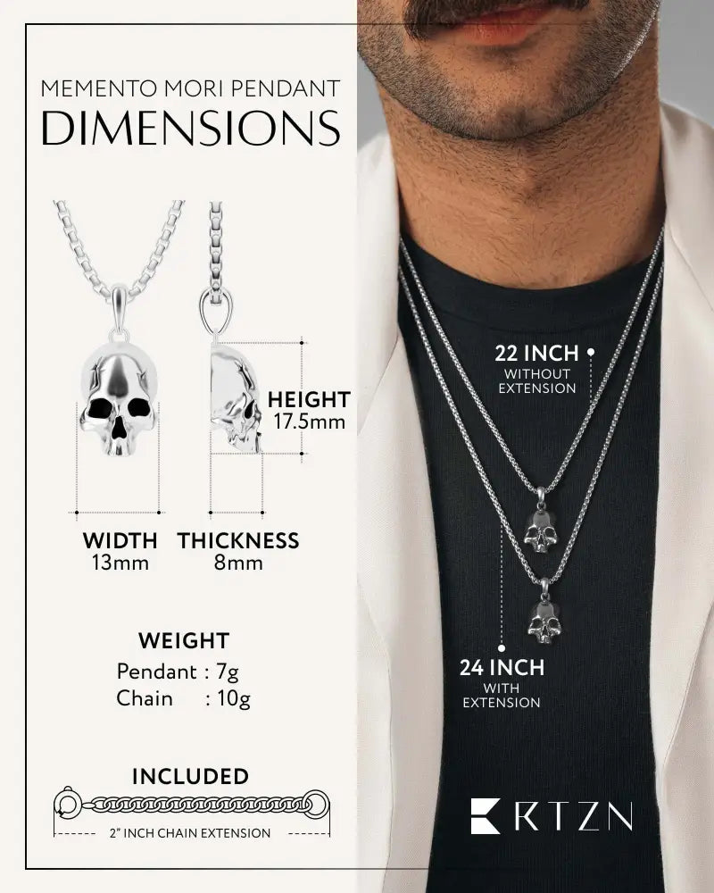 Silver gothic skull pendant stainless steel necklace with sleek polished finish and detailed facial features