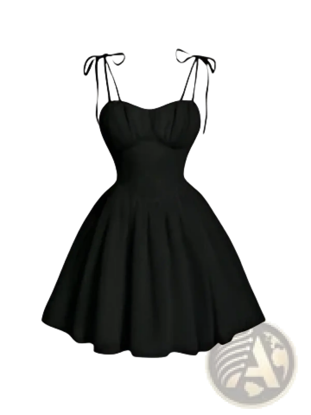 Black strapless dress with tied shoulder ties and a flared skirt complementing the sky blue ruched corset mini dress with tie straps