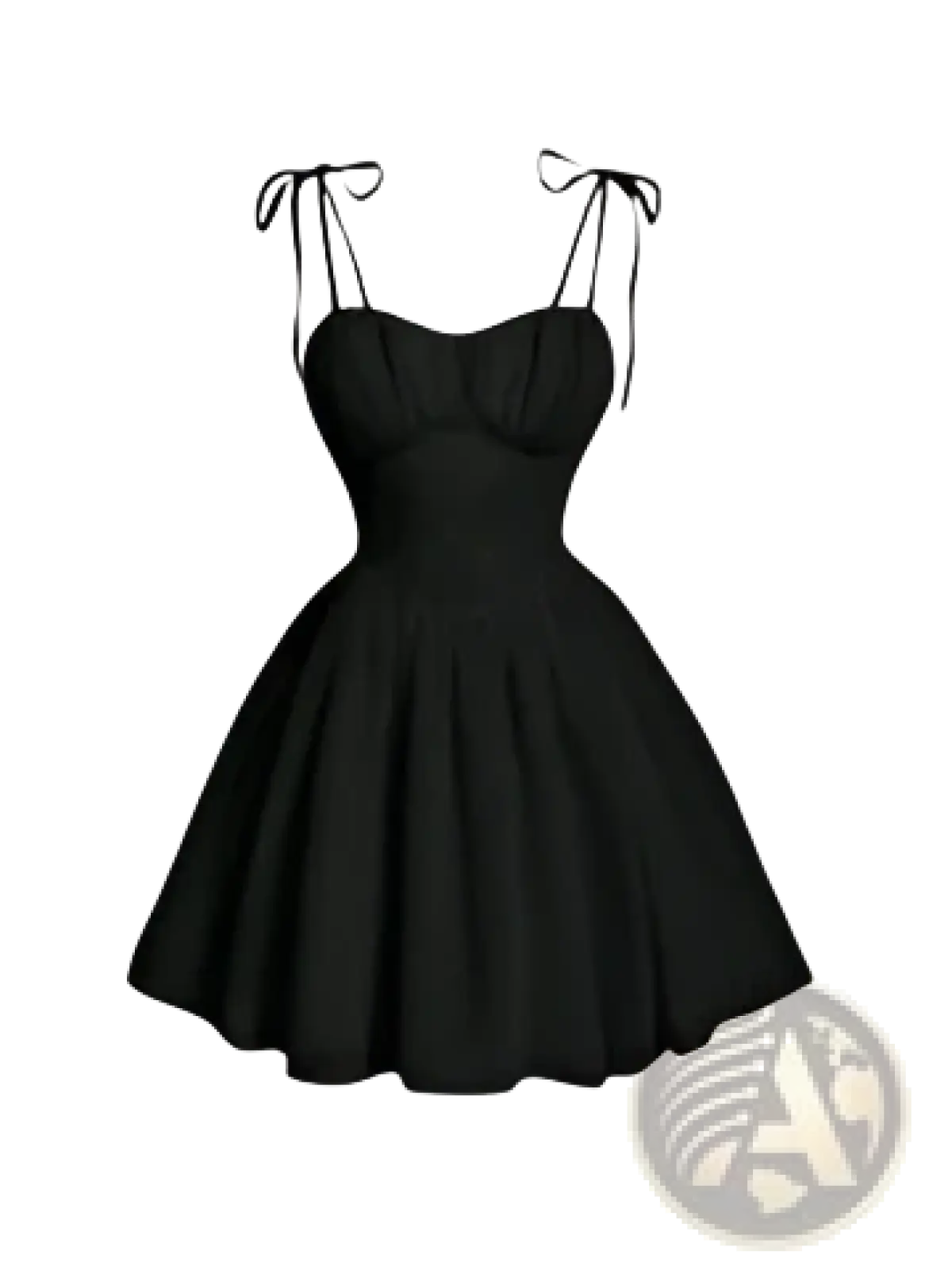 Black strapless dress with tied shoulder ties and a flared skirt complementing the sky blue ruched corset mini dress with tie straps