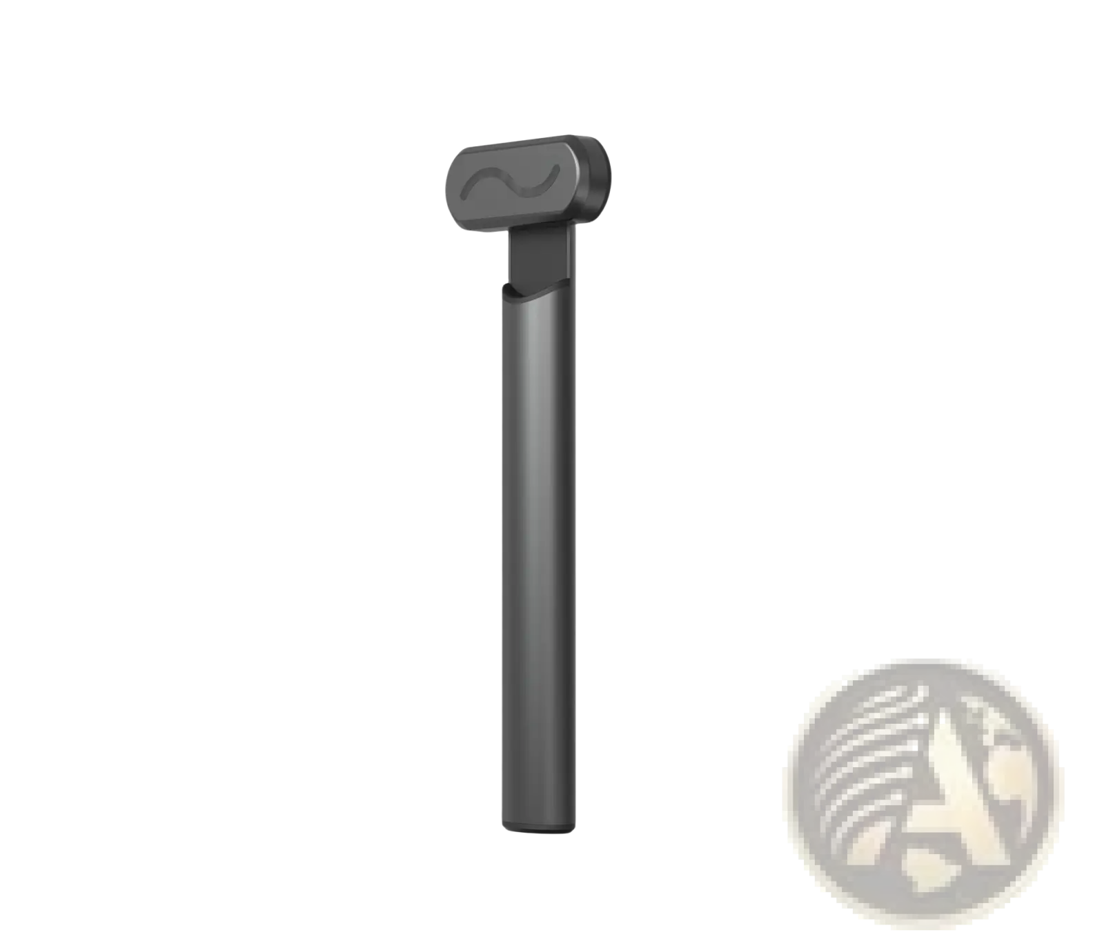 Black matte-finish sleek metallic electric eye beauty and skincare wand with rounded top and engraved wave-like logo