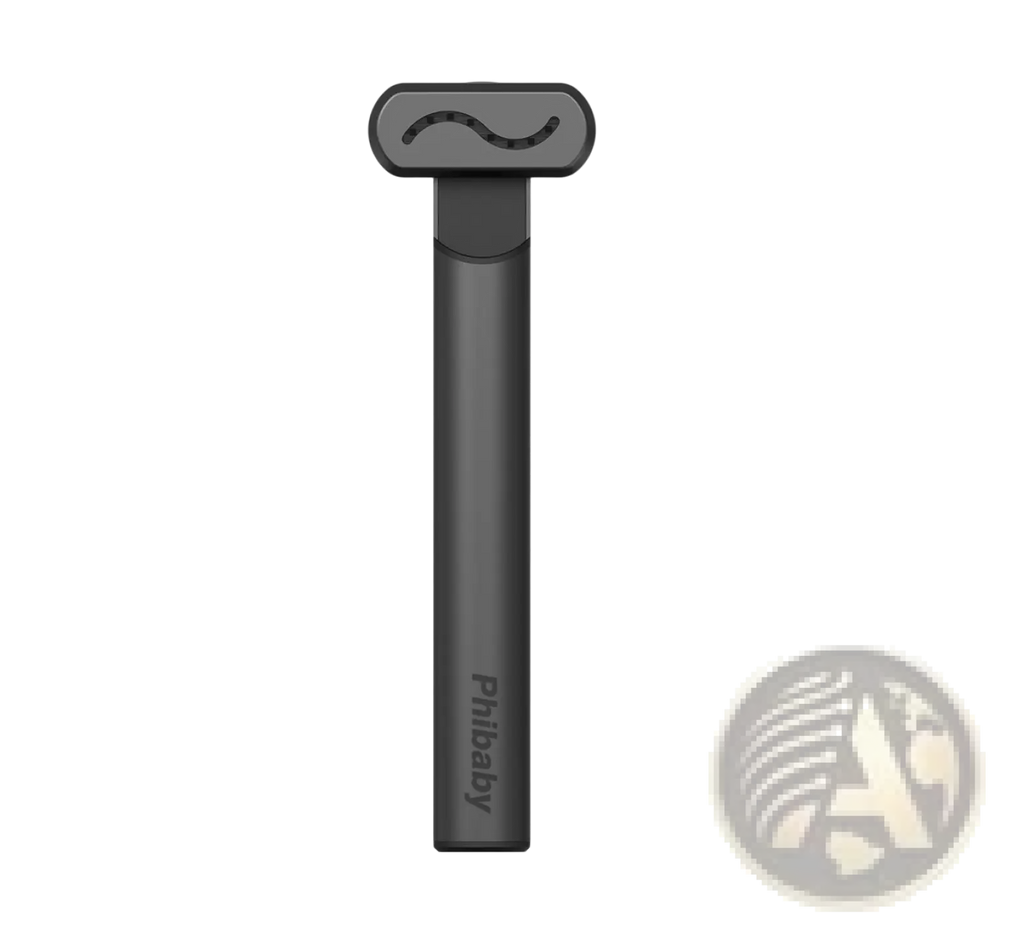 Black philibaby vape pen with sleek matte finish and curved mouthpiece featured in sleek metallic electric eye beauty wand