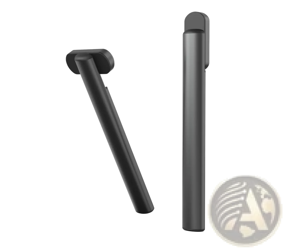 Black sleek minimalist wireless earbuds with matte finish and ergonomic design in sleek metallic electric eye beauty wand