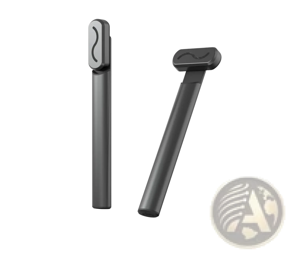 Sleek metallic electric eye beauty and skincare wand in black and silver with ergonomic handle and modern design