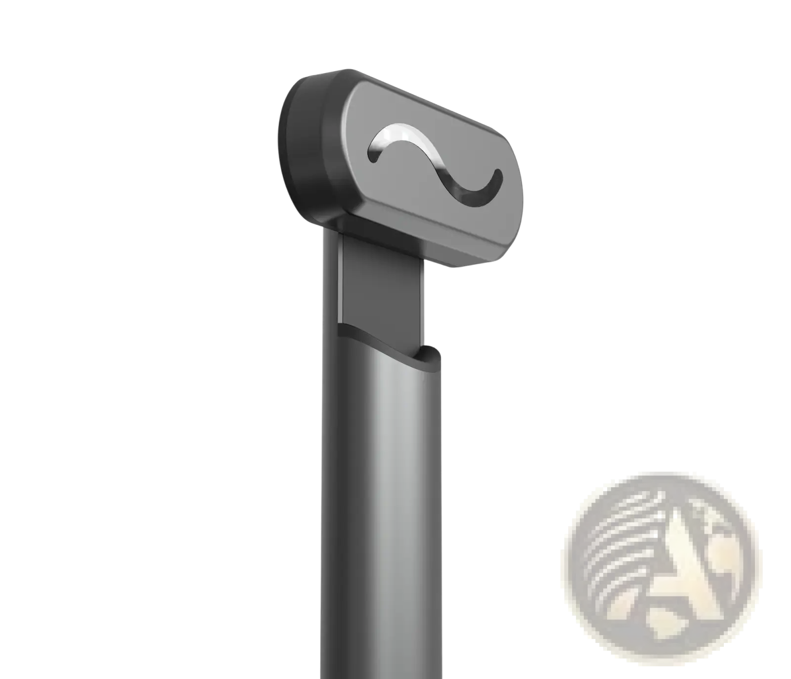 Black matte-finished tripod head with sleek curved logo cutout for the sleek metallic electric eye beauty and skincare wand