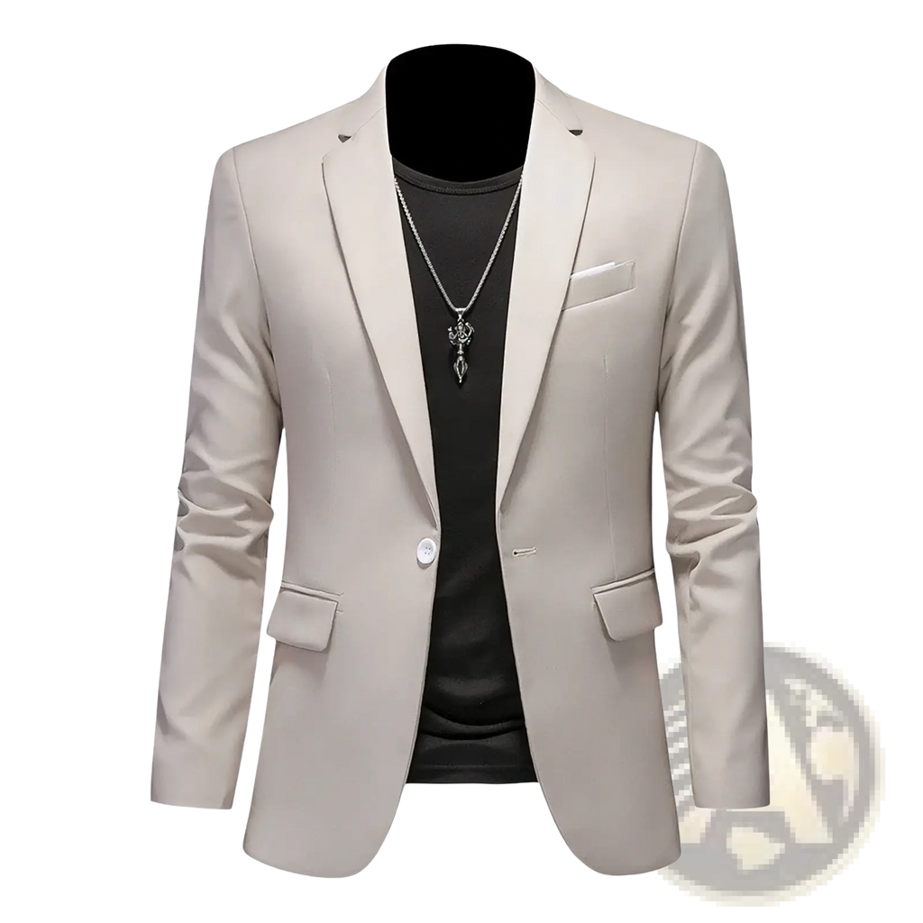 Beige slim fit corduroy business blazer with a sleek tailored fit and subtle sheen for professional use