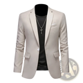 Beige slim fit corduroy business blazer with a sleek tailored fit and subtle sheen for professional use
