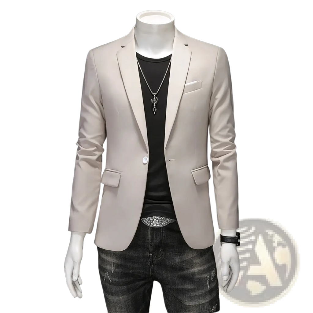 Beige slim fit corduroy business blazer with a sleek tailored fit and subtle sheen for professional settings