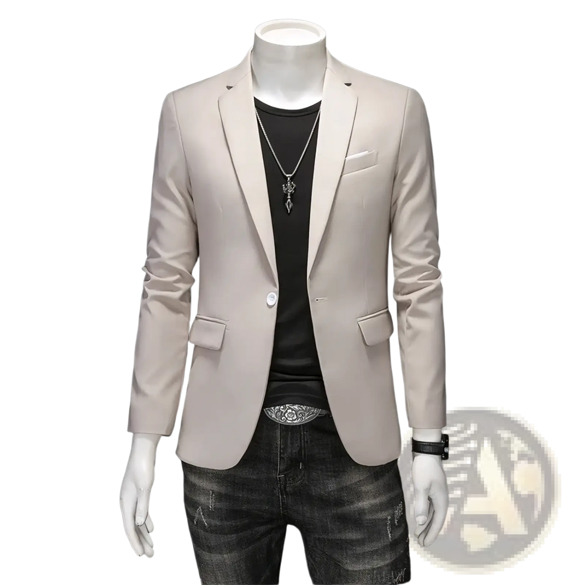 Beige slim fit corduroy business blazer with a sleek tailored fit and subtle sheen for professional settings