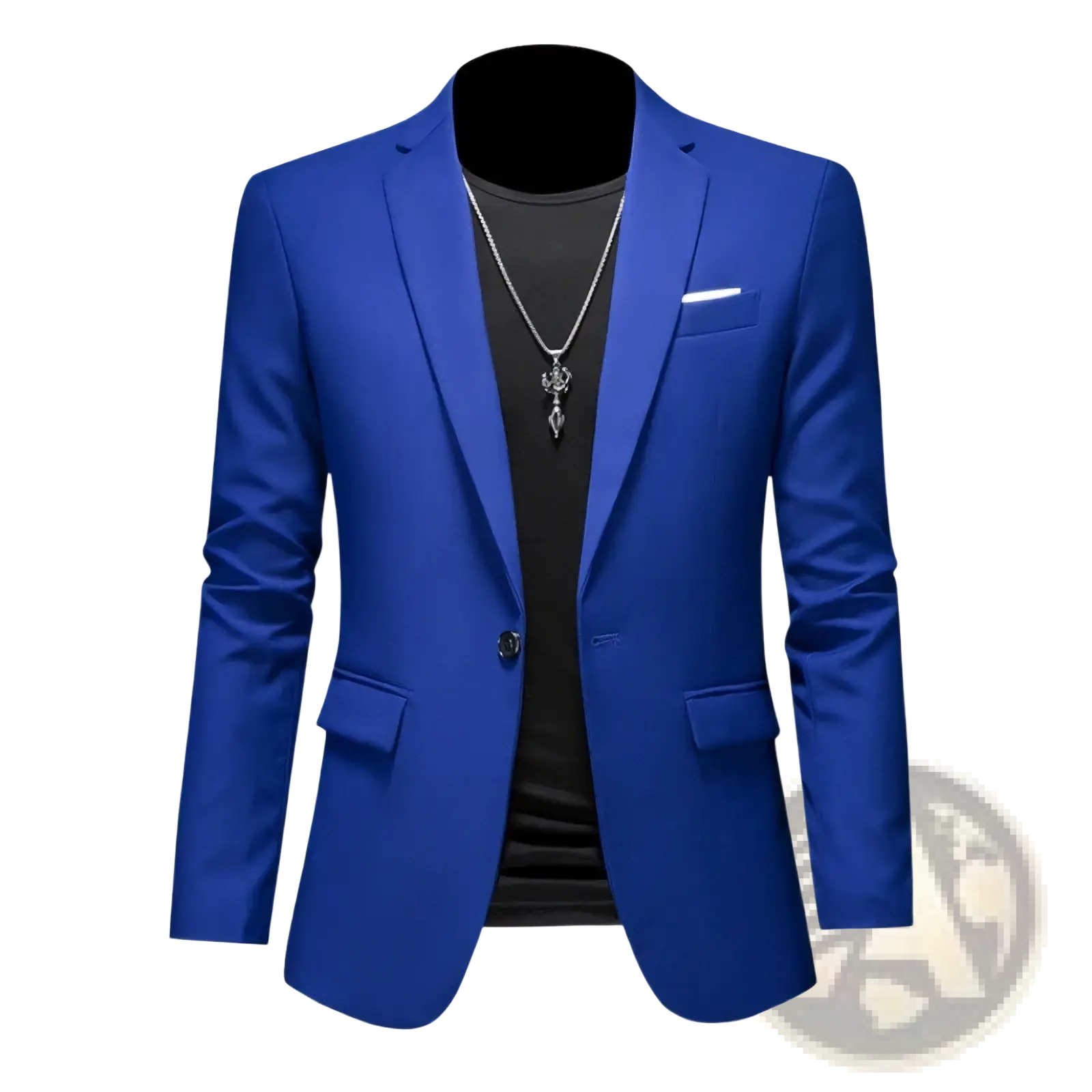 Slim fit royal blue corduroy business blazer with sleek single-breasted design and contrasting black button