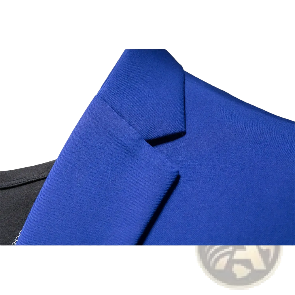 Vibrant royal blue slim fit corduroy business blazer with structured collar and smooth tailored fabric
