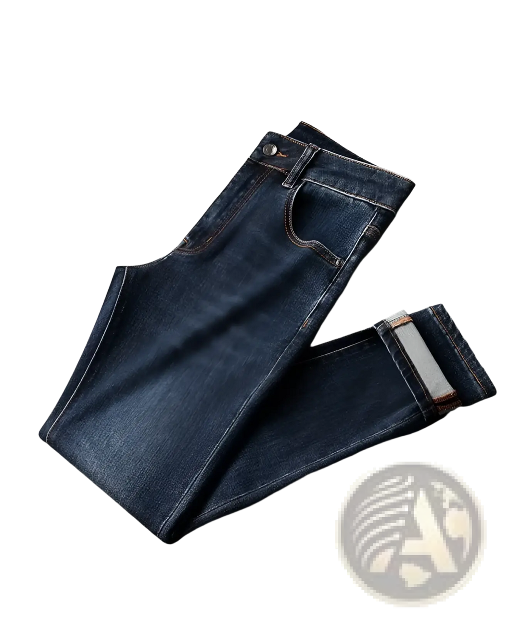 Slim fit dark blue denim jeans for men with a slim-fit design and rolled cuffs made of denim material
