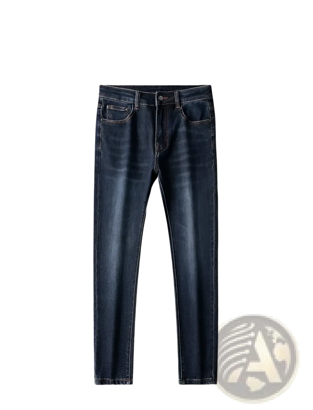 Slim fit dark blue denim jeans for men with a classic five-pocket design and dark-wash cotton material