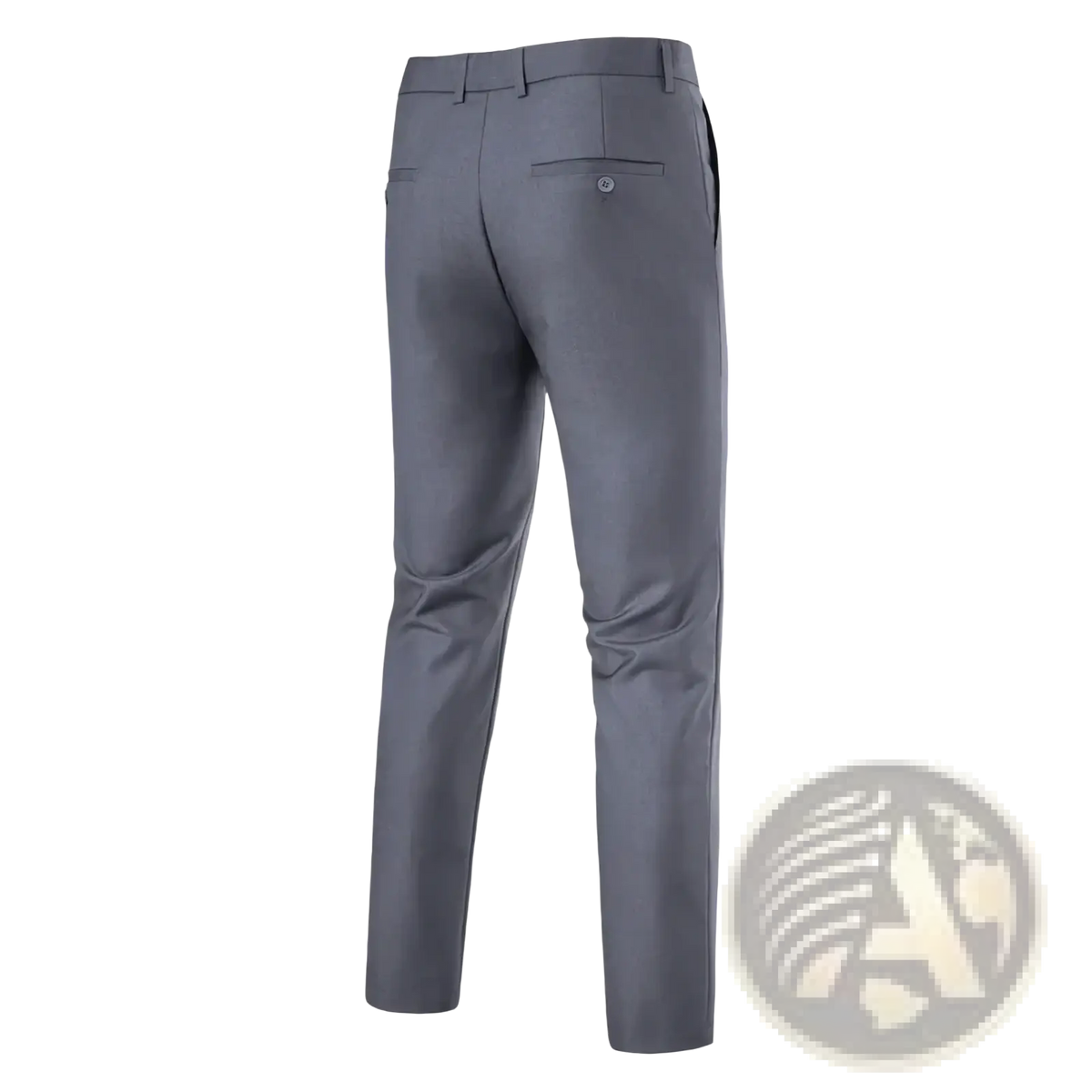 Slim fit gray men’s tailored dress pants with wrinkle free fabric and subtle stitching for business wear