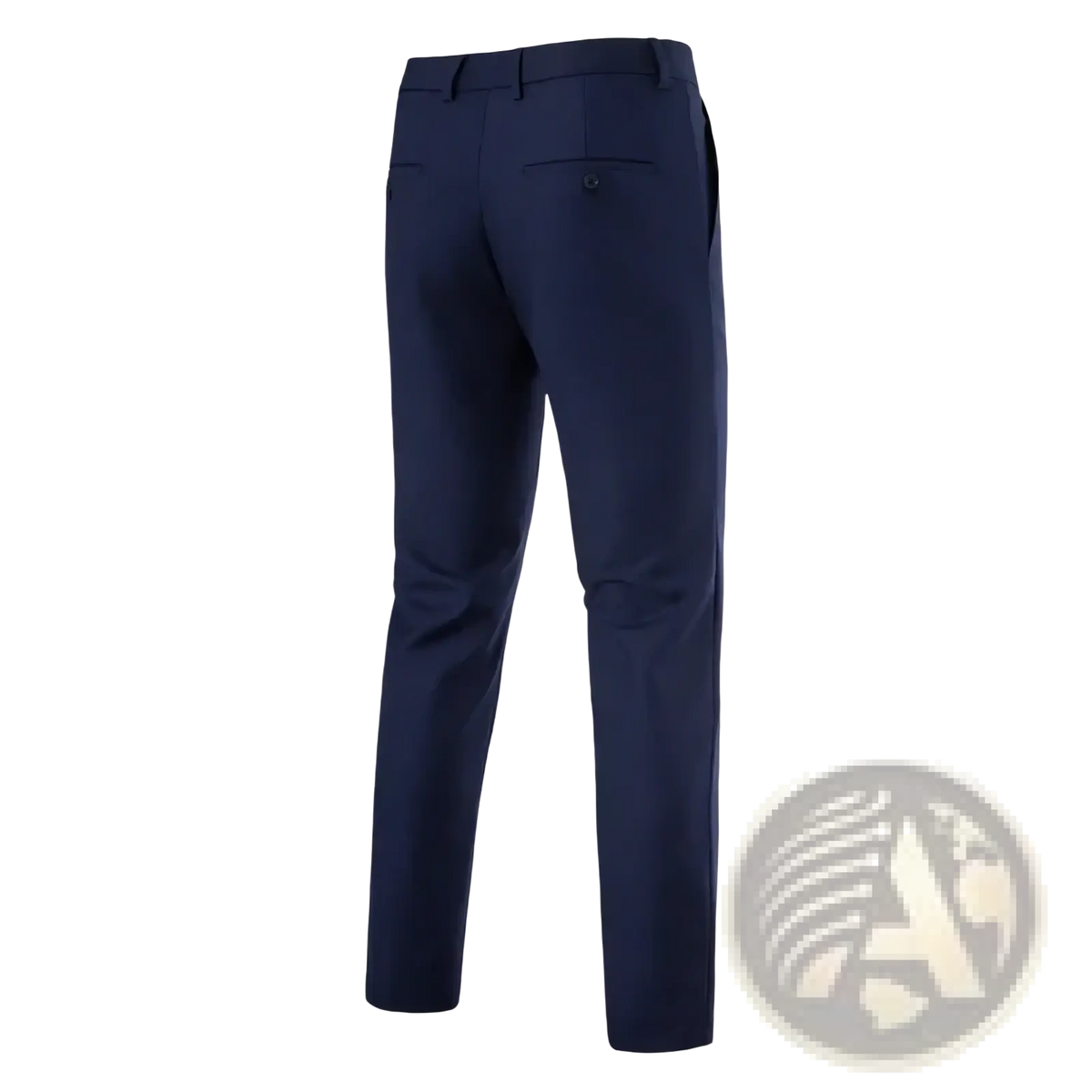 Slim fit navy blue wrinkle free dress pants for men with modern cut and subtle stitching details for business use