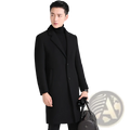 Black slim fit Korean wool overcoat with classic double-breasted design and notched lapels