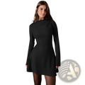 Black slim fit long sleeve a line flared dress with a high neckline designed in fitted fabric for elegant wear