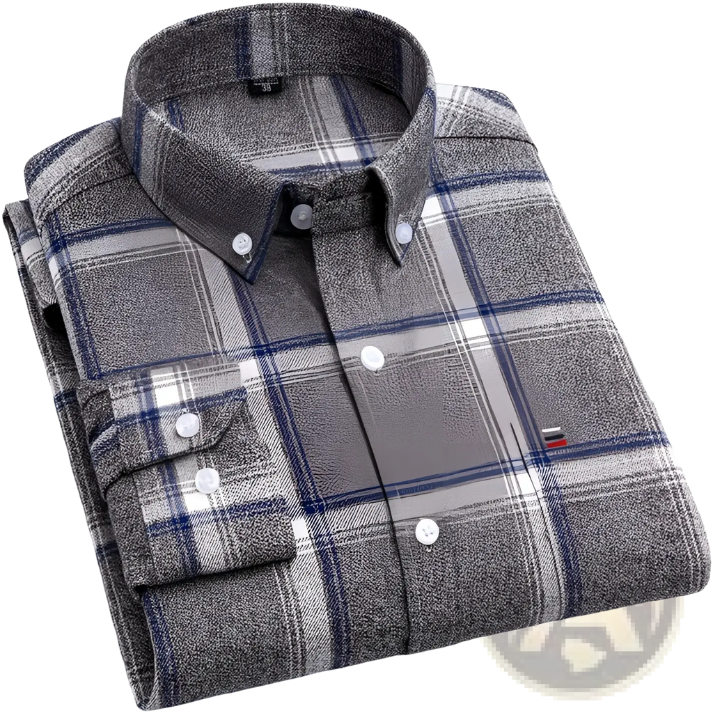 Slim fit plaid cotton shirt in gray and blue with a textured enzyme wash finish for casual wear