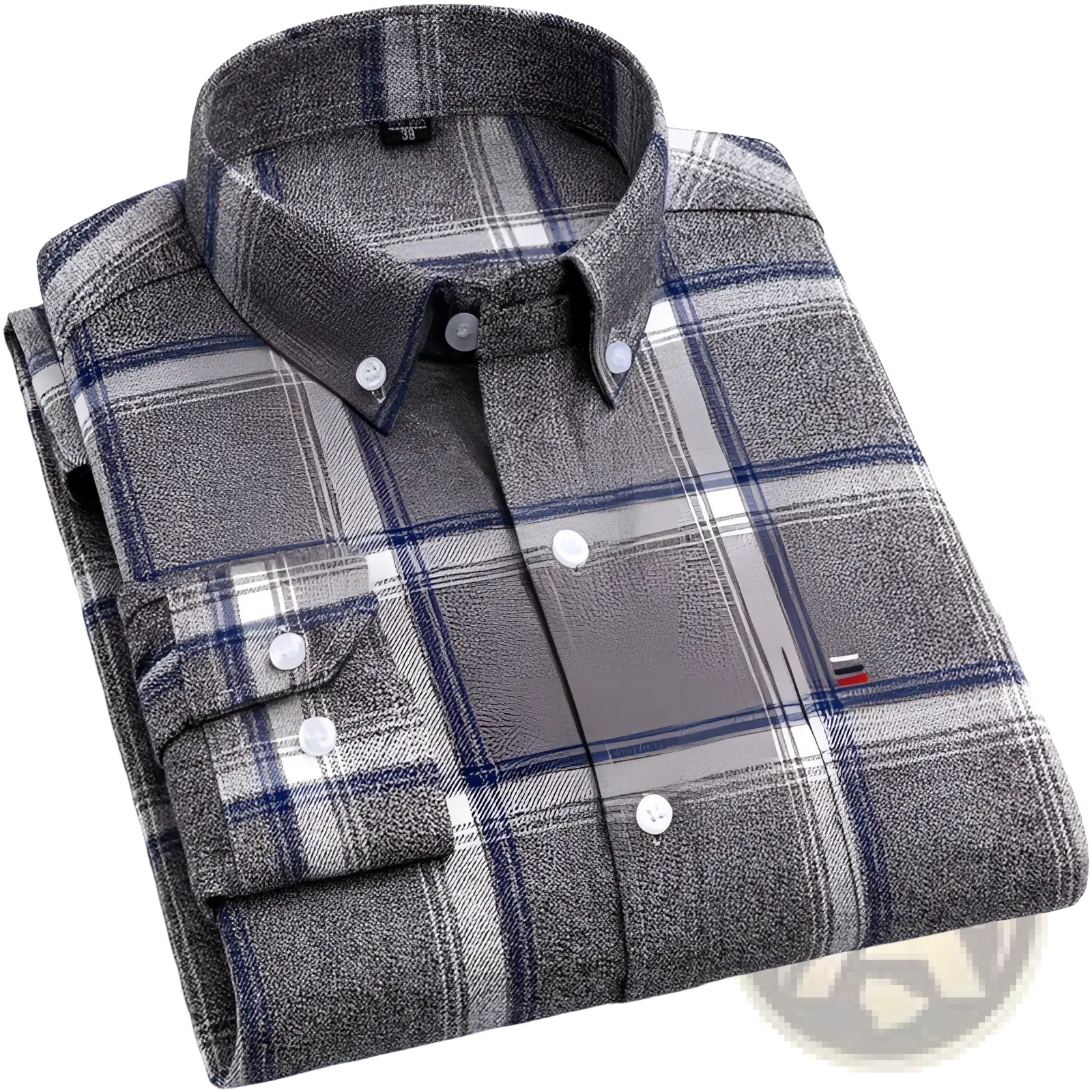 Slim fit plaid cotton shirt in gray and blue with a textured enzyme wash finish for casual wear