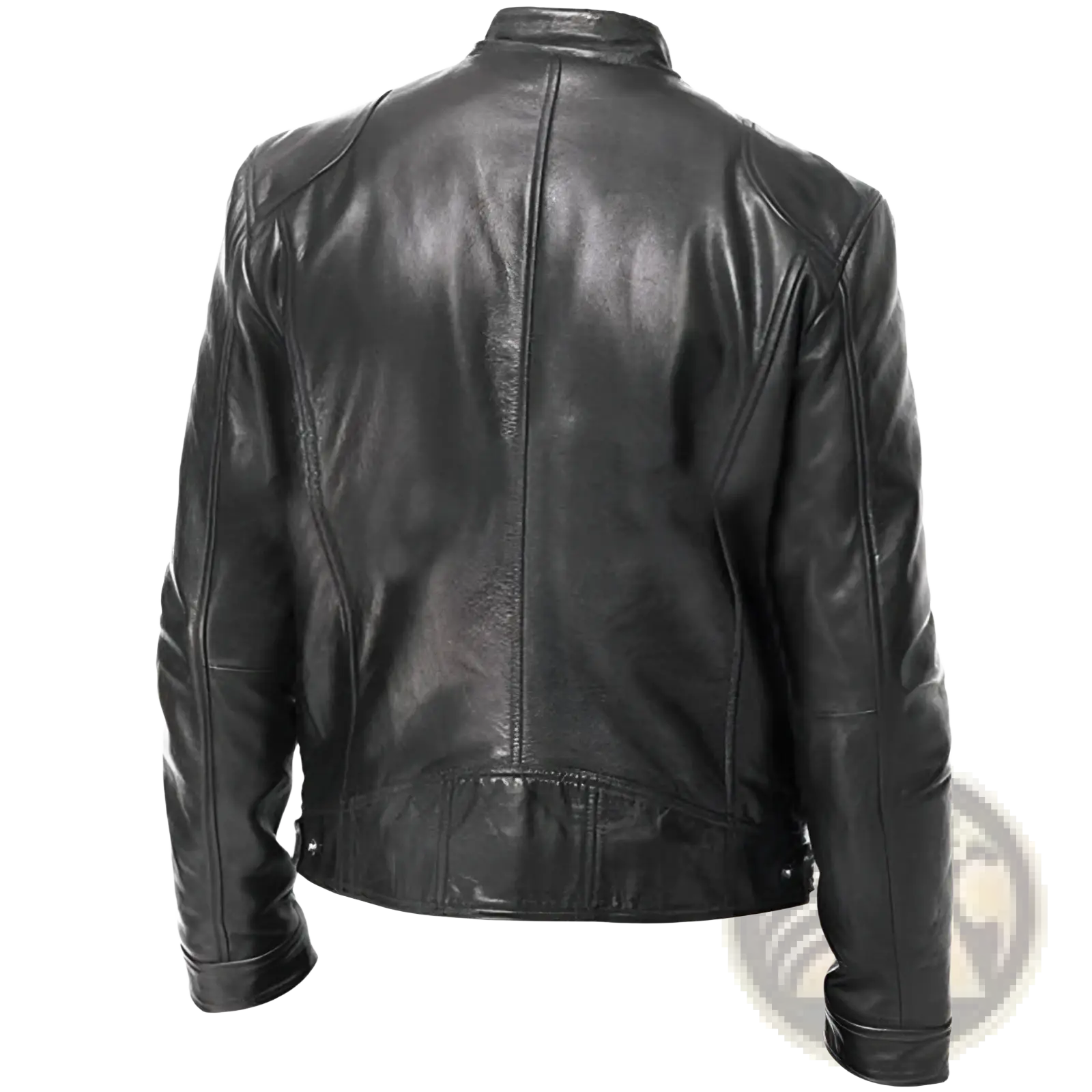 Slim fit black pu leather motorcycle jacket with classic sleek design and subtle stitching details