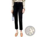 Black slim fit straight trousers in high-waisted cropped style with plush reinforced lining for added warmth