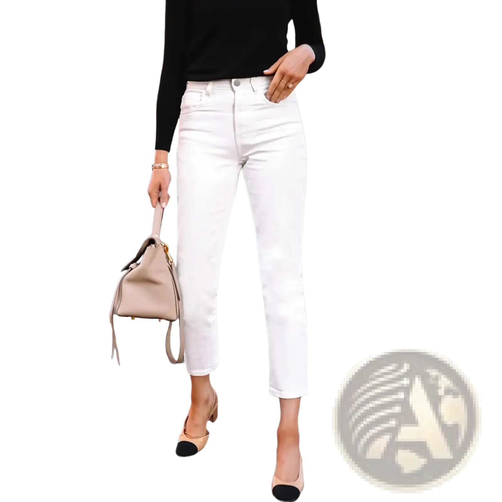 White high-waisted slim fit straight trousers featuring a sleek straight-leg cut ideal for modern styling