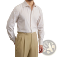 A crisp slim fit striped cotton long sleeve commuter shirt in soft beige and white vertical stripes for men