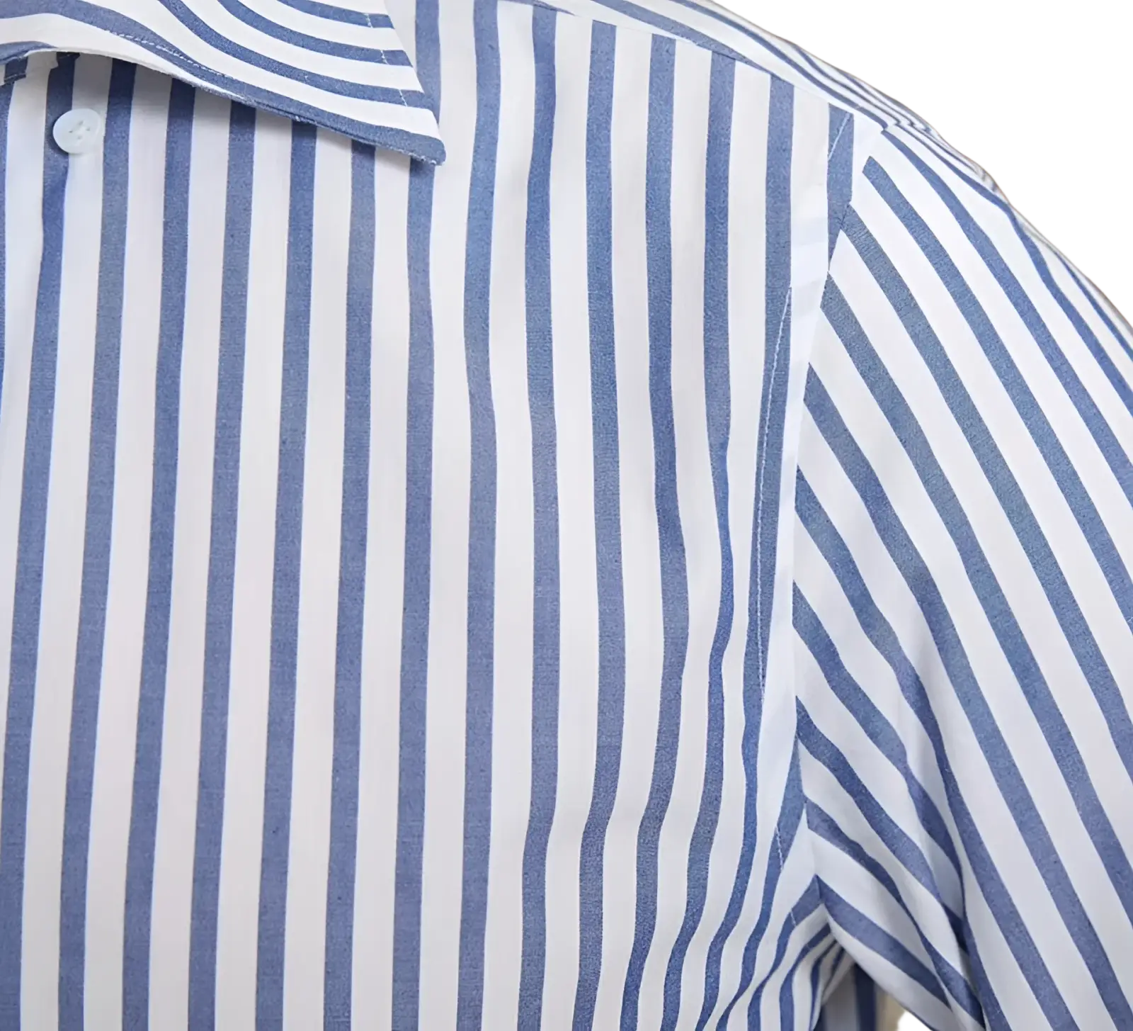 Slim fit striped cotton long sleeve commuter shirt in crisp blue and white with a classic collar