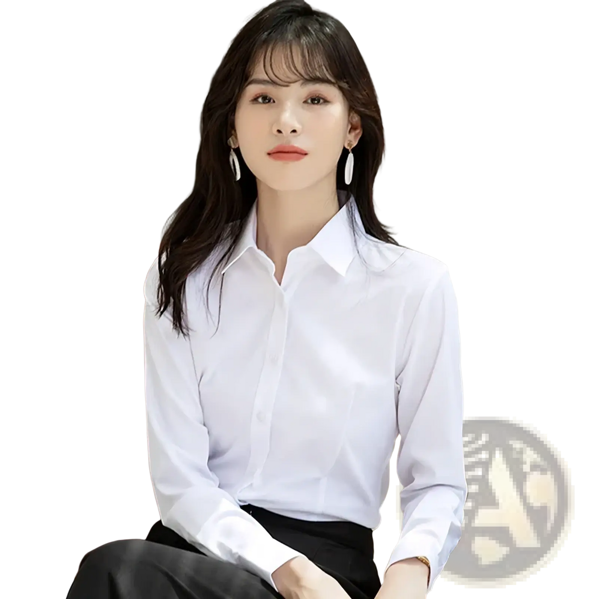 Slim fit white office blouse for women with long sleeves classic collar and clean lines in lightweight fabric