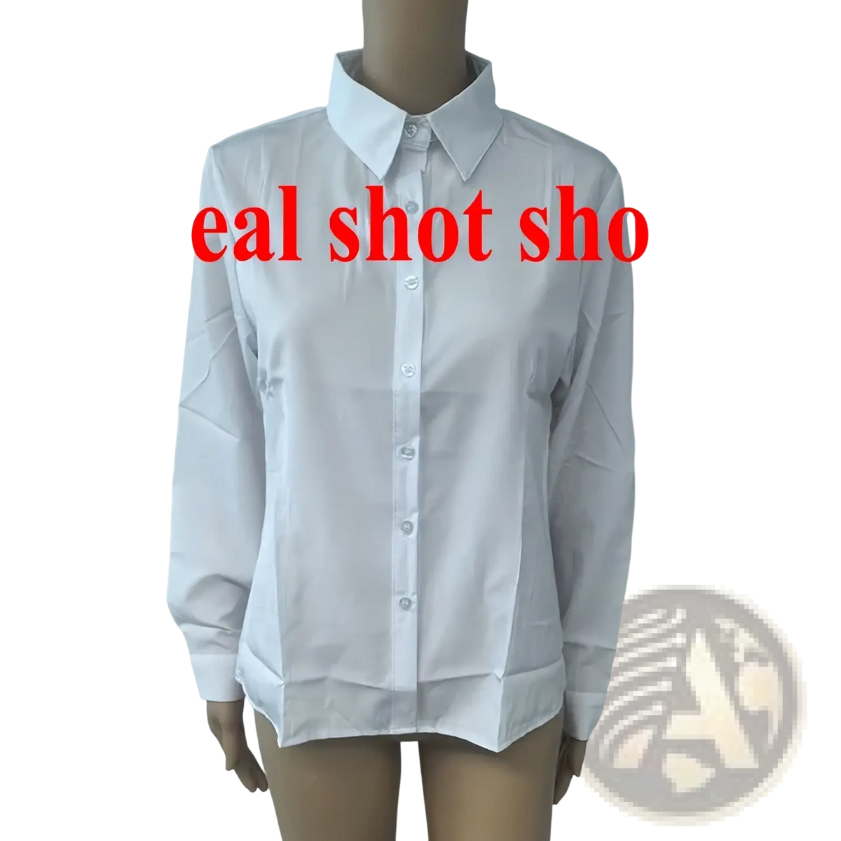 Slim fit white office blouse for women featuring a long-sleeved button-up design with a classic collar and pressed fabric