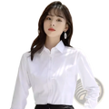 Slim fit white office blouse for women featuring a long-sleeved button-up design with a classic collar and clean lines