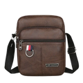 Brown textured leather sling bag messenger with black adjustable strap and silver hardware for casual use