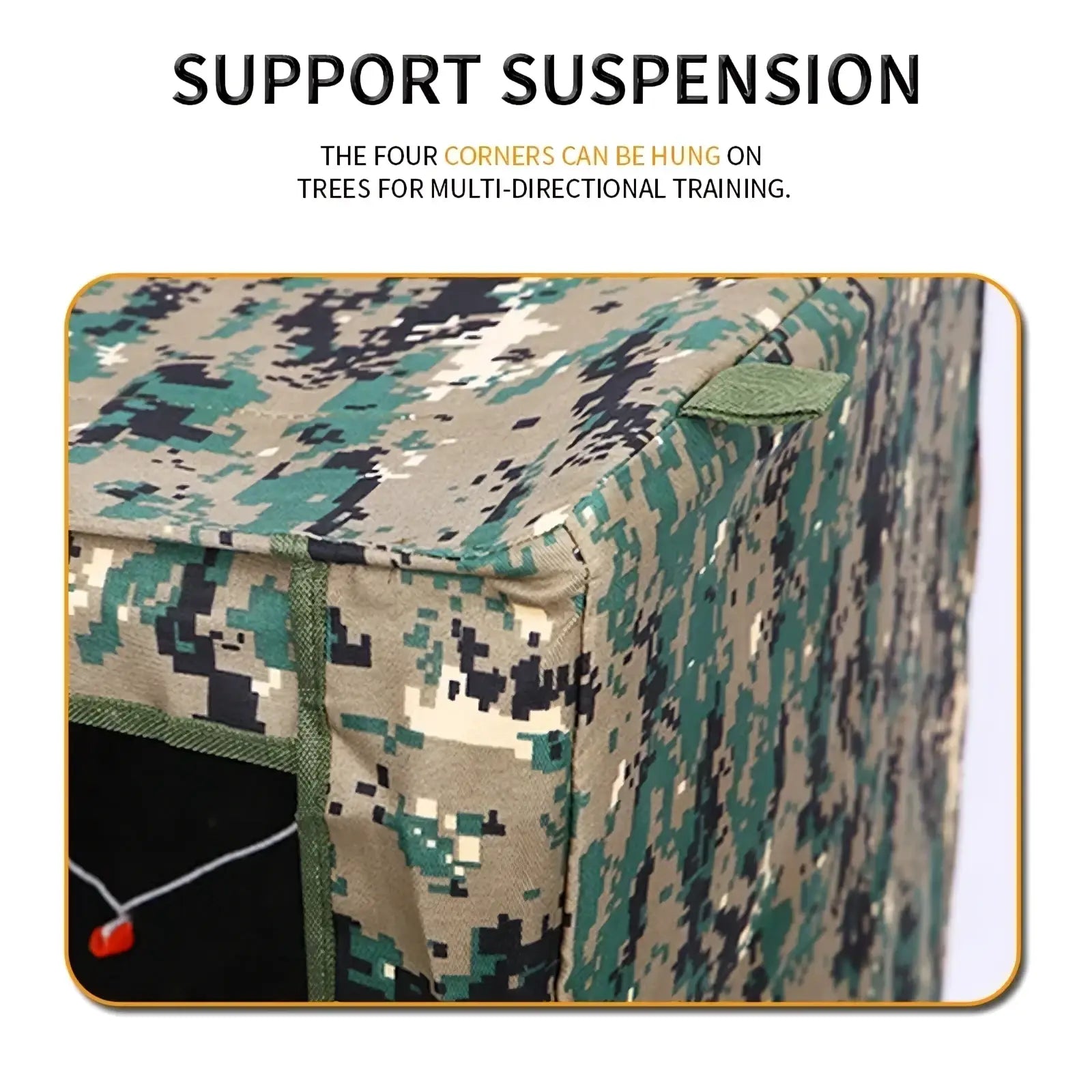 Slingshot target box camouflage 40cm training pad made of fabric with green beige and black pixelated camouflage pattern