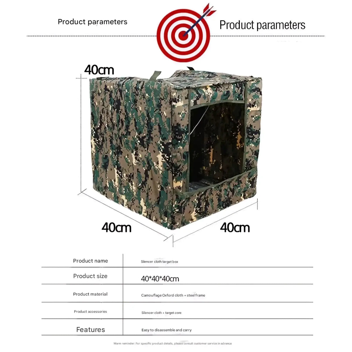 Slingshot target box camouflage 40cm square with steel frame and camouflage pattern for durable outdoor use