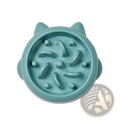 Teal slow feeder dog bowl made of silicone with raised ridges and bumps designed to prevent gulping during feeding