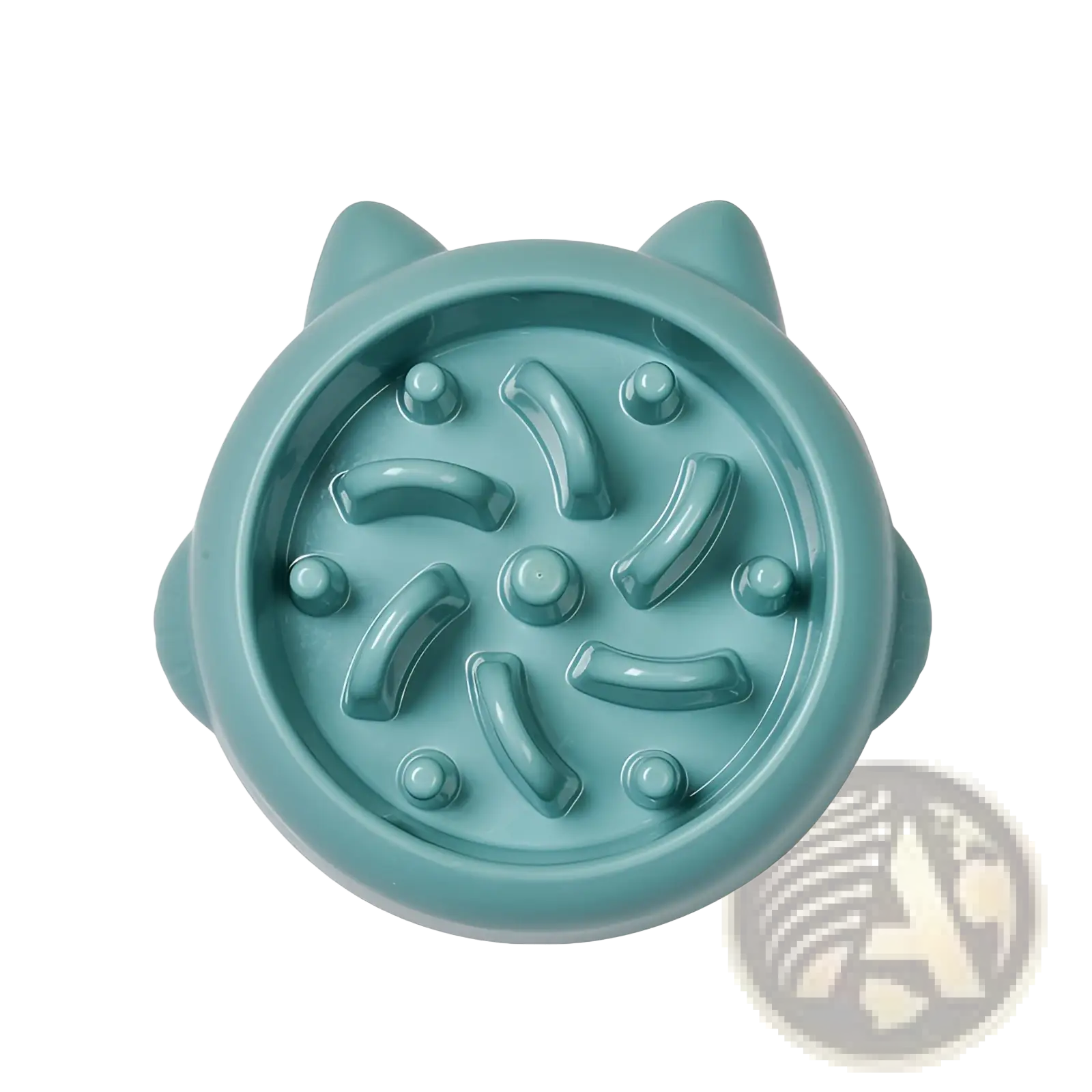 Teal slow feeder dog bowl made of silicone with raised ridges and bumps designed to prevent gulping during feeding