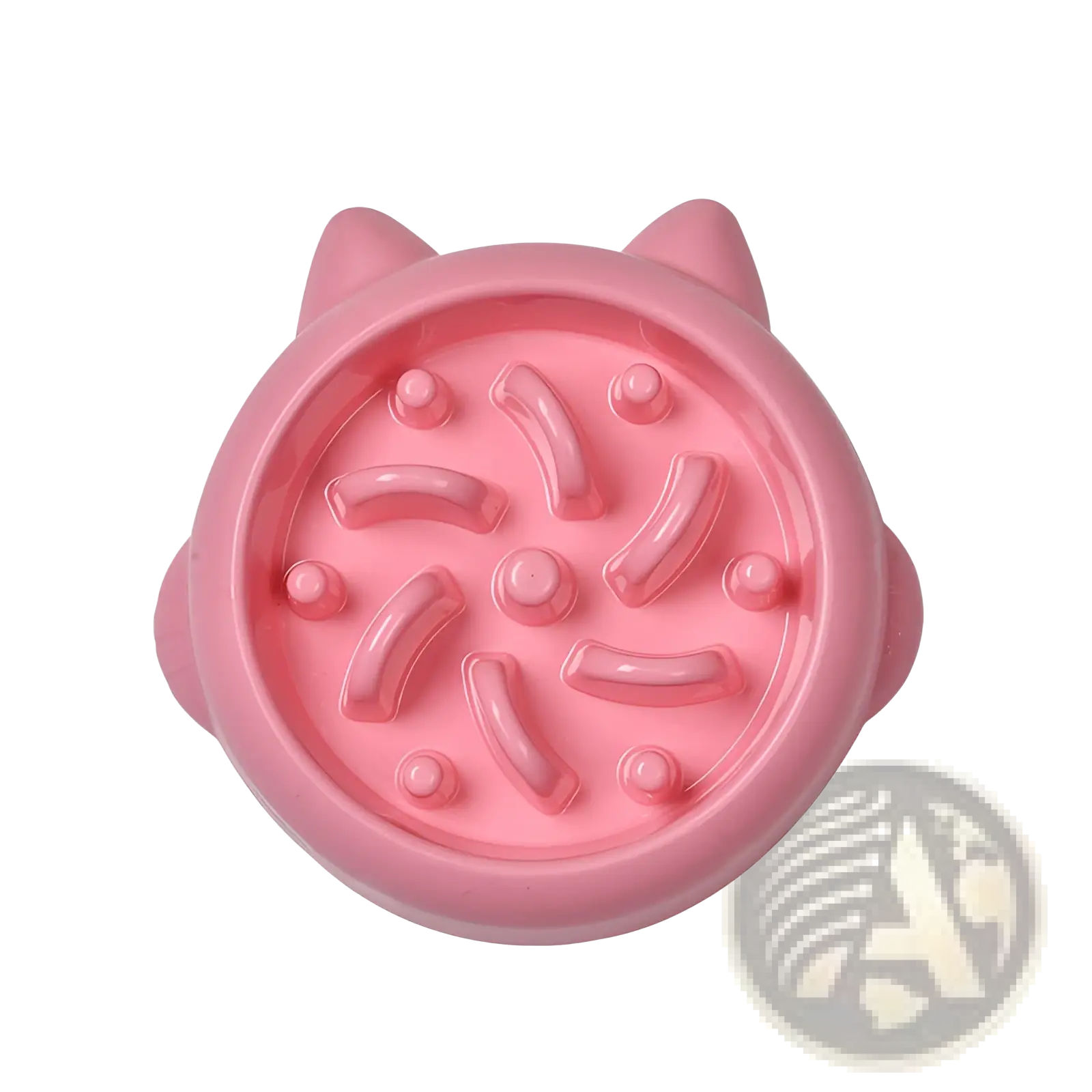 Pink silicone cat-shaped slow feeder dog bowl with raised ridges and bumps for anti gulping pet feeding