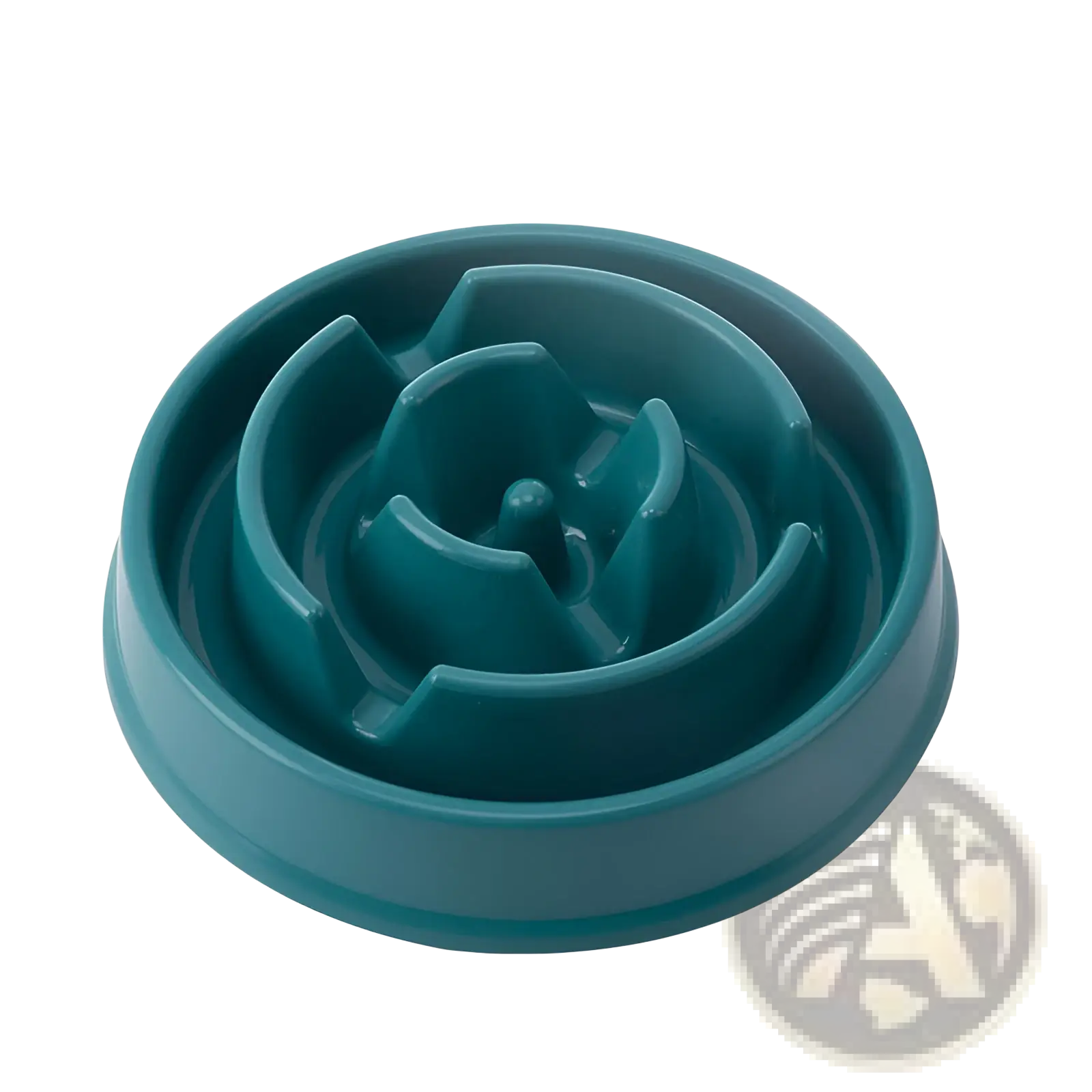 Teal plastic slow feeder dog bowl with spiral maze design anti slip pet dish for controlled feeding