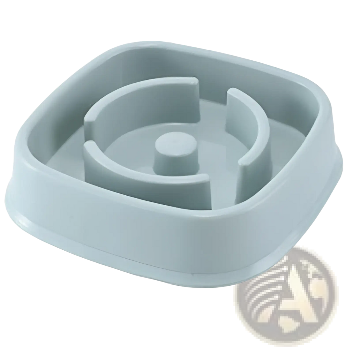 Light gray plastic slow feeder dog bowl with maze-like design for anti choke feeding and pet safety