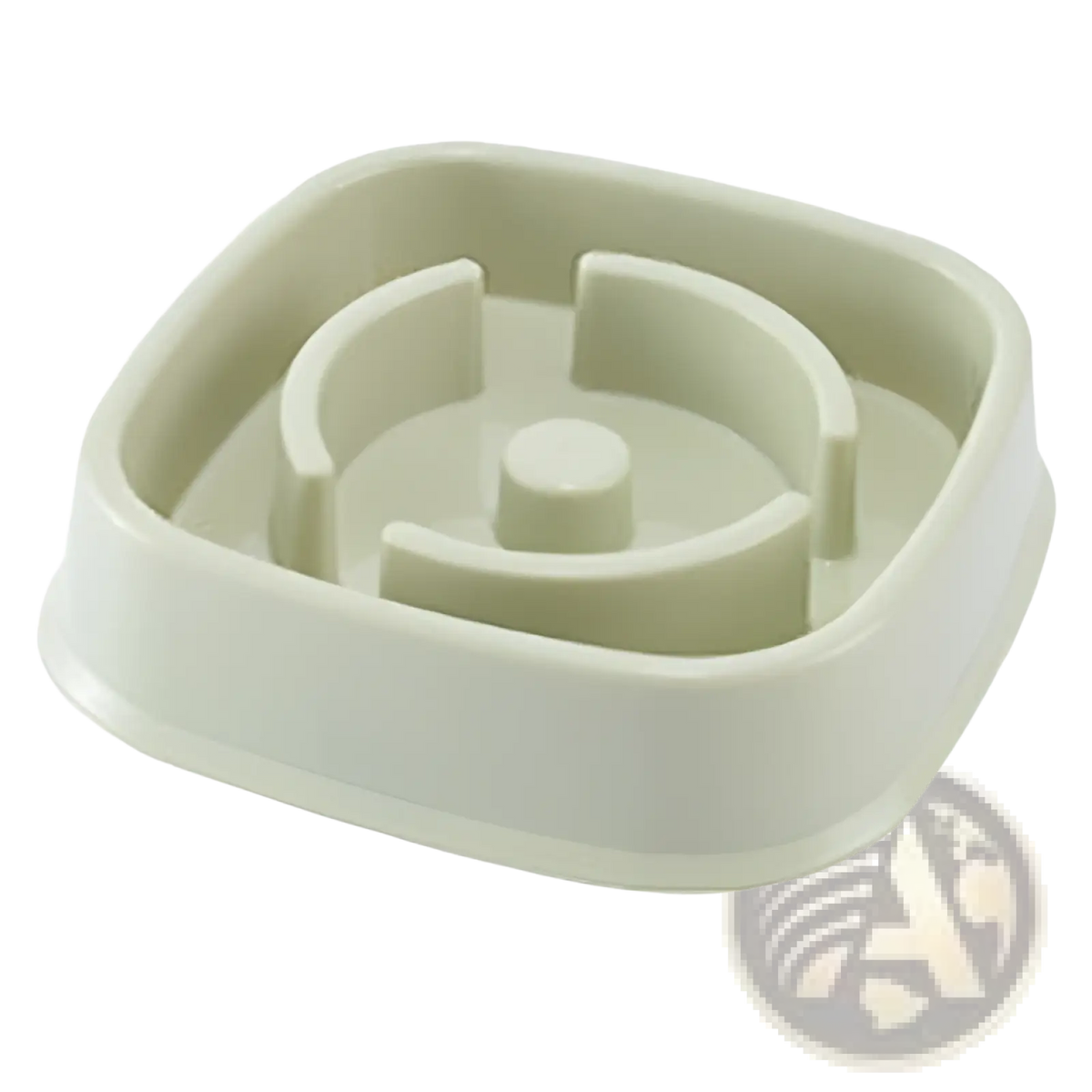 Off-white plastic slow feeder dog bowl with maze-like design to prevent choking and promote slow eating